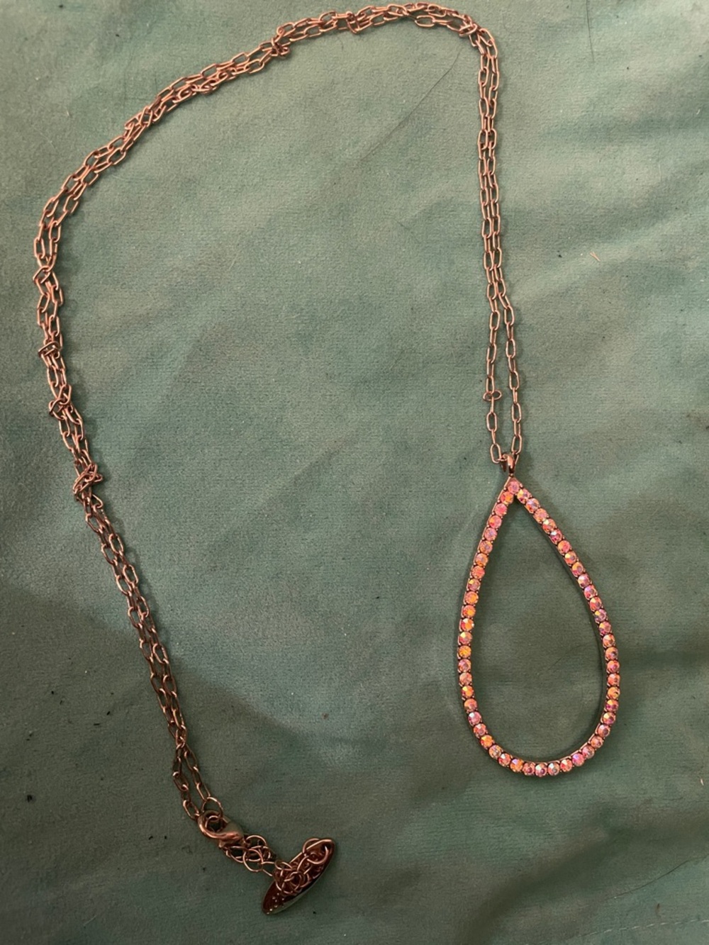 Plunder Teardrop Pendant Necklace with Pink Crystal Accents w/Silver